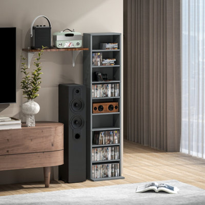 HOMCOM 260 CD Storage Unit 120 DVD Storage Tower with 9 Compartments Grey