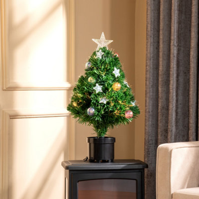 HOMCOM 2FT Pre-Lit Artificial Fibre Optic Christmas Xmas Tree Lights Decoration
