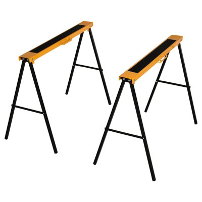 HOMCOM 2PCS Saw Horse Twin Pack Folding Workbench Metal Trestle Stands with Non-slip EVA Surface for Sawing Work Max Load 125kg
