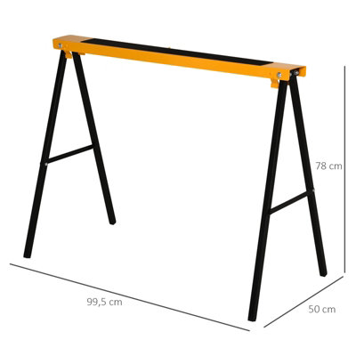 HOMCOM 2PCS Saw Horse Twin Pack Folding Workbench Metal Trestle Stands with Non-slip EVA Surface for Sawing Work Max Load 125kg - 3