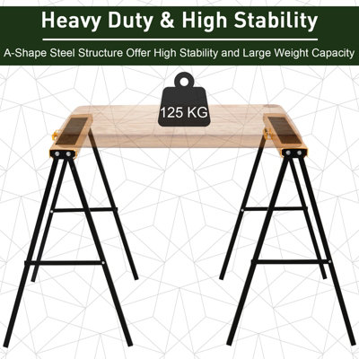 HOMCOM 2PCS Saw Horse Twin Pack Folding Workbench Metal Trestle Stands with Non-slip EVA Surface for Sawing Work Max Load 125kg - 6