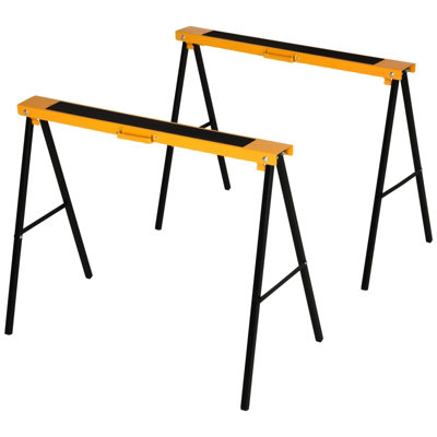 HOMCOM 2PCS Saw Horse Twin Pack Folding Workbench Metal Trestle Stands with Non-slip EVA Surface for Sawing Work Max Load 125kg - 8