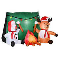 HOMCOM 3.5FT Christmas Inflatable Snowman with Deer Camping, LED Lighted for Home Indoor Outdoor Garden Lawn Decoration Party Prop