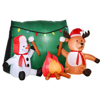 HOMCOM 3.5FT Christmas Inflatable Snowman with Deer Camping, LED ...