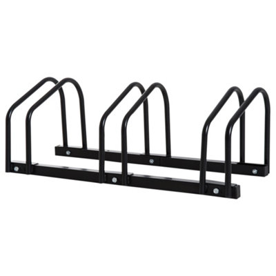 HOMCOM 3 Bike Parking Rack Locking Storage Stand Holder Floor Wall Mount Black