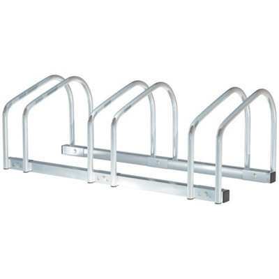 HOMCOM 3 Bike Parking Rack Locking Storage Stand Holder Floor Wall Mount Silver