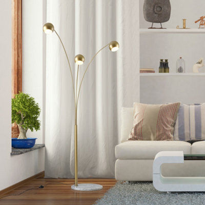 HOMCOM 3 Branch Futuristic Floor Lamp Metal Frame Multi Light Shade Adjustable Rotating w Marble Base