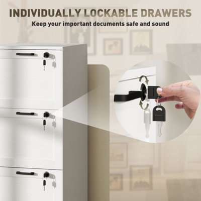 HOMCOM 3-Drawer File Cabinet, Lockable Filing Cabinet for A4 Letter, White