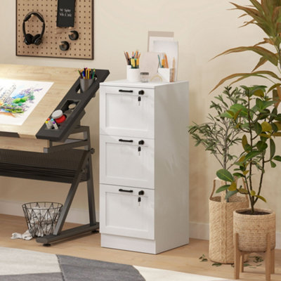 HOMCOM 3-Drawer File Cabinet, Lockable Filing Cabinet for A4 Letter, White