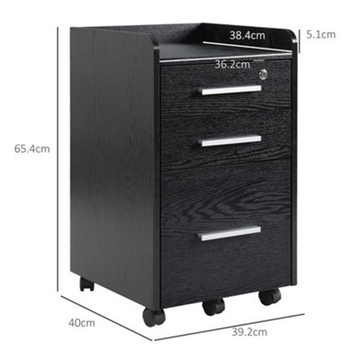 HOMCOM 3 Drawer Mobile Filing Cabinet Lockable Filing Cabinet, Black