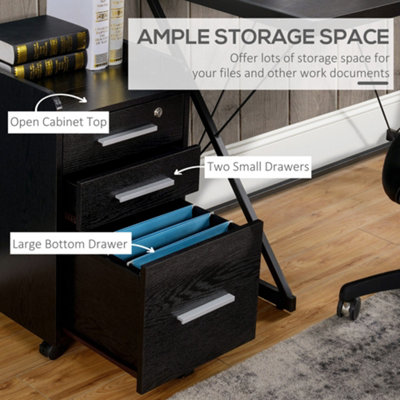 HOMCOM 3 Drawer Mobile Filing Cabinet Lockable Filing Cabinet, Black