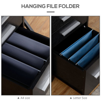 HOMCOM 3 Drawer Mobile Filing Cabinet Lockable Filing Cabinet, Black