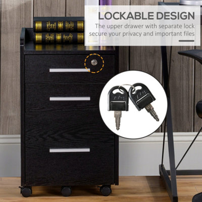 HOMCOM 3 Drawer Mobile Filing Cabinet Lockable Filing Cabinet, Black