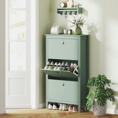 HOMCOM 3 Drawer Shoe Cabinet with Flip Doors for Hallway, Entryway, Green