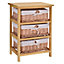 HOMCOM 3 Drawer Wicker Basket Storage Shelf Unit Wooden Frame Home Natural