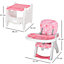 HOMCOM 3-in-1 Convertible Baby High Chair Booster Seat w/ Removable Tray Pink