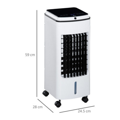 HOMCOM 3-in-1 Portable Air Cooler with 4L Water Tank 7.5H Timer, Remote White