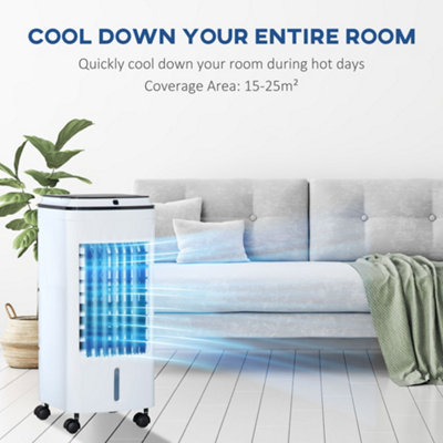 HOMCOM 3-in-1 Portable Air Cooler with 4L Water Tank 7.5H Timer, Remote White