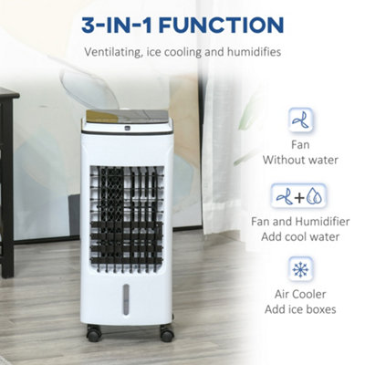 HOMCOM 3-in-1 Portable Air Cooler with 4L Water Tank 7.5H Timer, Remote White