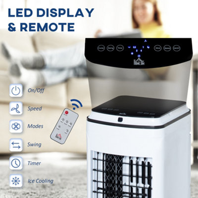 HOMCOM 3-in-1 Portable Air Cooler with 4L Water Tank 7.5H Timer, Remote White