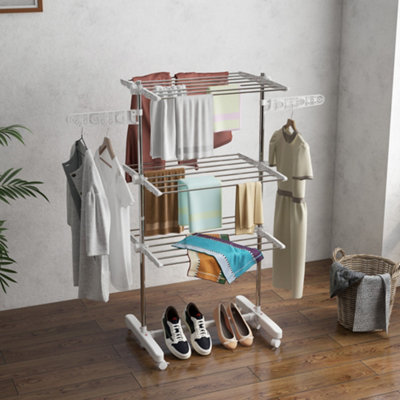 HOMCOM 3 Layer Folding Cloth Hanger Stand Towel Hanging Dryer Rack Holding Airer