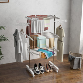 HOMCOM 3 Layer Folding Cloth Hanger Stand Towel Hanging Dryer Rack Holding Airer