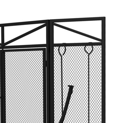 HOMCOM 3 Panel Folding Fire Guard with Tool Doors Fire Screen Spark Guard