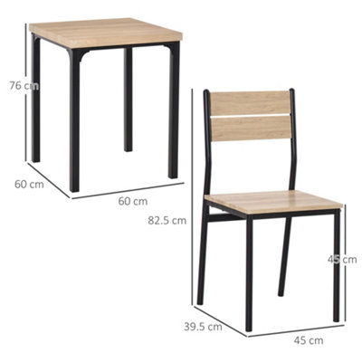 HOMCOM 3 Pcs Compact Dining Table 2 Chairs Set Wooden Metal Legs Kitchen