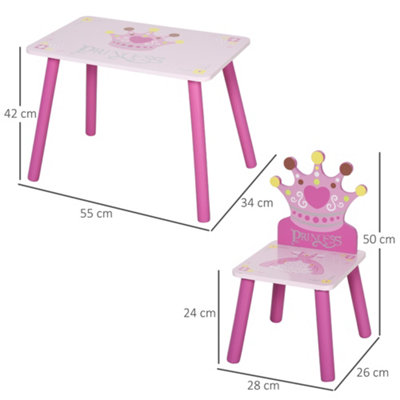 HOMCOM 3 Pcs Kids and Table Chair Set Princess & Crown Theme