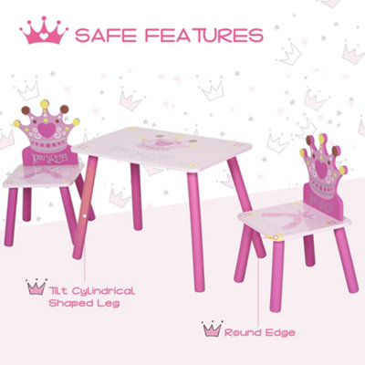 HOMCOM 3 Pcs Kids and Table Chair Set Princess & Crown Theme