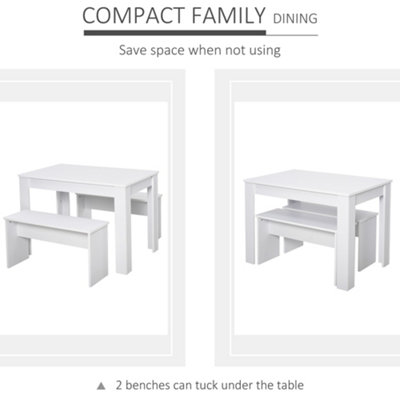 HOMCOM 3 Pcs Modern Dining Table Set w/ Table 2 Bench Seats Compact Kitchen Home