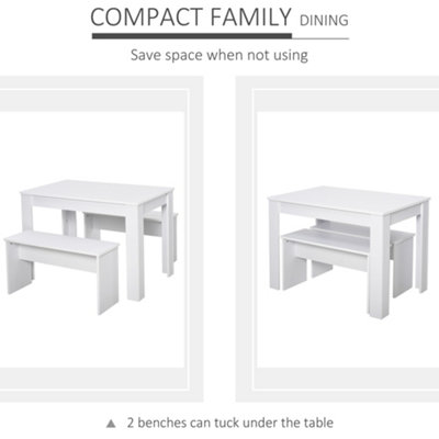 HOMCOM 3 Pcs Modern Dining Table Set with 2 Bench Seats Compact Kitchen Home