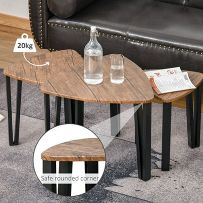 HOMCOM 3 PCs Nesting Table Coffee Table Set MDF Living Room Furniture Walnut