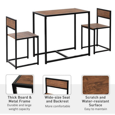 HOMCOM 3 Pcs Table Stool Set Dining Room Bar Modern Style Furniture Metal Frame