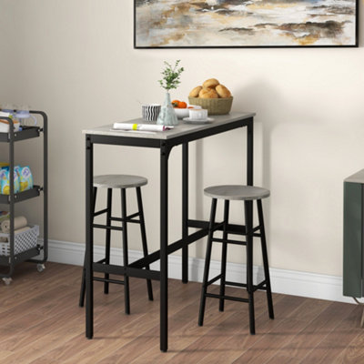 HOMCOM 3 Piece Bar Set, Industrial Kitchen and Chair Set Grey
