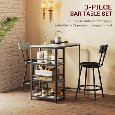 HOMCOM Piece Breakfast Bar Table Set with Storage Shelves, Light