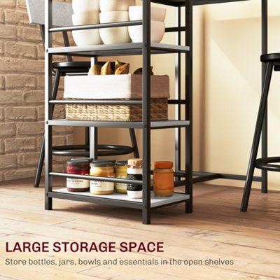 HOMCOM 3 Piece Breakfast Bar Table Set with Storage Shelves, Light Grey
