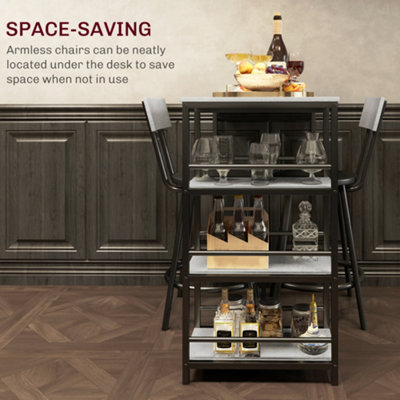 HOMCOM 3 Piece Breakfast Bar Table Set with Storage Shelves, Light Grey