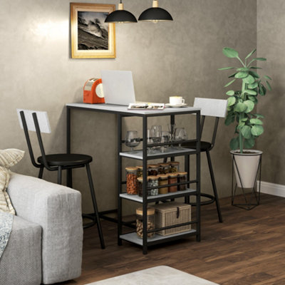 HOMCOM 3 Piece Breakfast Bar Table Set with Storage Shelves, Light Grey