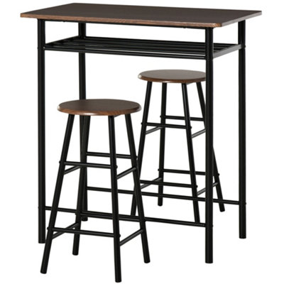 HOMCOM 3-Piece Dining Set with 2 Matching Chairs and 1 Table Black and Oak