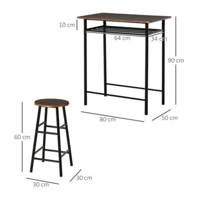 HOMCOM 3-Piece Dining Set with 2 Matching Chairs and 1 Table Black and Oak