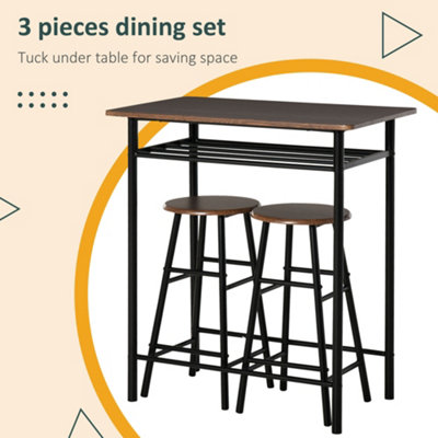 HOMCOM 3-Piece Dining Set with 2 Matching Chairs and 1 Table Black and Oak