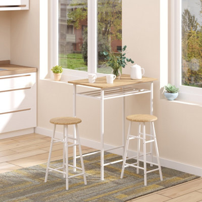 HOMCOM 3-Piece Dining Set with 2 Matching Chairs and 1 Table, White and Oak