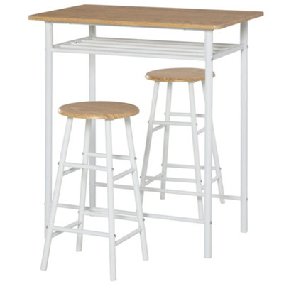 HOMCOM 3-Piece Dining Set with 2 Matching Chairs and 1 Table, White and Oak