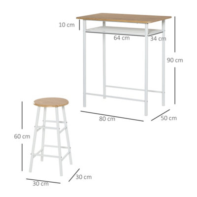 HOMCOM 3-Piece Dining Set with 2 Matching Chairs and 1 Table, White and Oak