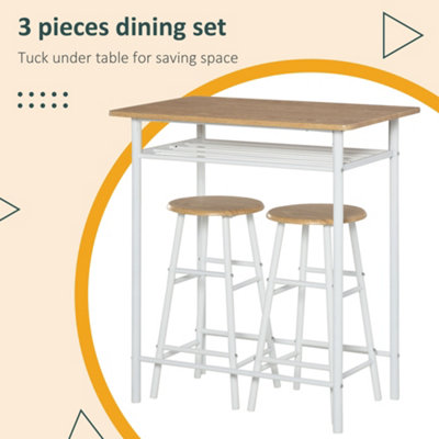 HOMCOM 3-Piece Dining Set with 2 Matching Chairs and 1 Table, White and Oak