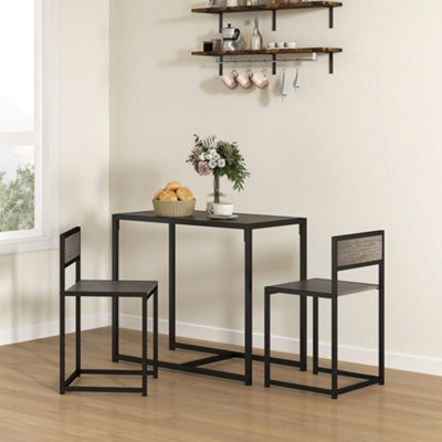 HOMCOM 3 Piece Dining Table Set with Metal Frame Grey Wood-Effect