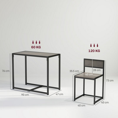 HOMCOM 3 Piece Dining Table Set with Metal Frame Grey Wood-Effect