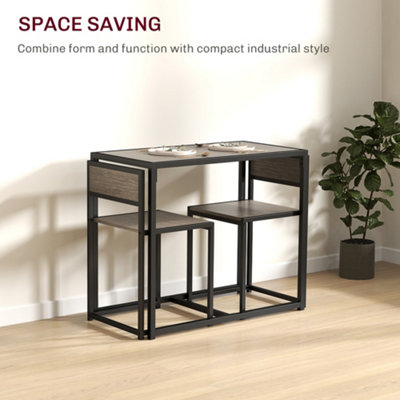 HOMCOM 3 Piece Dining Table Set with Metal Frame Grey Wood-Effect