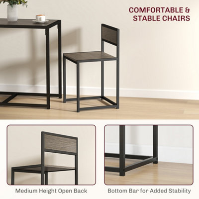 HOMCOM 3 Piece Dining Table Set with Metal Frame Grey Wood-Effect